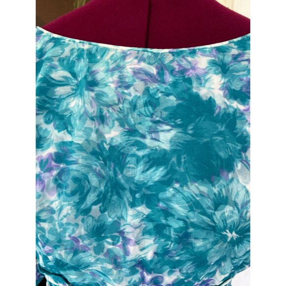 Vintage 1950d Floral  Blue Dress With Puff Sleeves Tulle Puff Skirt Sz Small - Picture 15 of 16